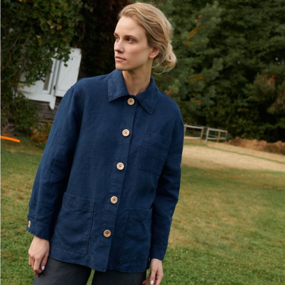 Navy Blue Heavyweight Linen Jacket by Linenfox on Etsy Handmade L-XL Oeko-tex